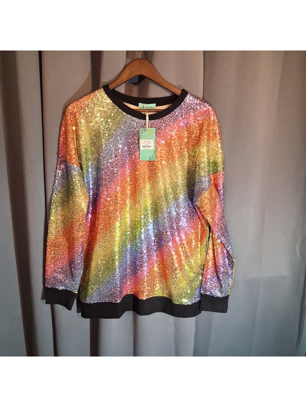 Sunshine & Rodeos Rainbow Sequin Long Sleeve Top Size L